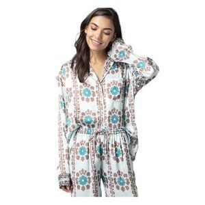 Omika Lisha‎ Pajama Top Button Front Long Sleeve Floral Print Satin Size XS